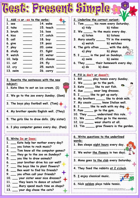 Esl Beginners, Simple Present Tense Worksheets, English Activity, Tatabahasa Inggeris, Presente Simple, English Grammar Exercises, English Adjectives, Simple Present Tense, Simple Present