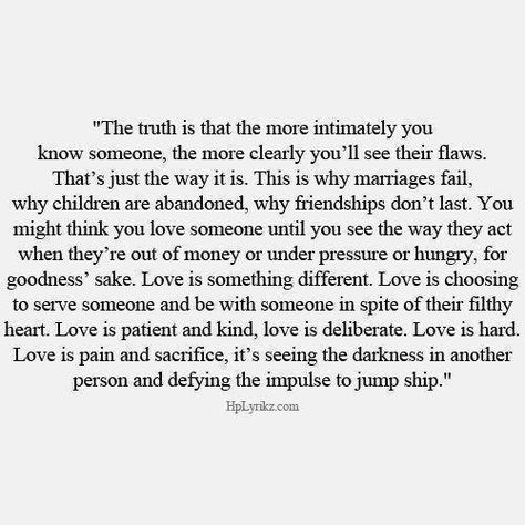 Loving someone isn't always easy but if you truly love them you will go through anything to keep the relationship. Many bail when things get tough and that isn't love. Always Being Put Down Quotes, When He Reassures You Quotes, Deep Marriage Quotes, Why Marriages Fail, Quote On Love, The Truth About Love, Fina Ord, Words Love, Love And Affection