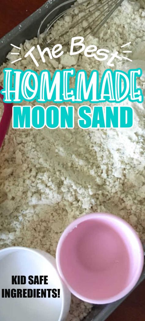 Moonsand Recipe, Homemade Cloud Dough, Moon Sand Recipe, Cloud Dough Recipe, Cloud Dough Recipes, Diy Moon Sand, Sand Recipe, Homemade Moon Sand, Sand Dough