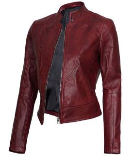 Amy_Maroon_Women_Leather_Jacket__54640_thumb Fitted Leather Jacket, Red Jacket Leather, Asymmetrical Leather Jacket, Maroon Leather Jacket, Cafe Racer Leather Jacket, Stylish Leather Jacket, Tan Leather Jackets, Black Leather Moto Jacket, Black Leather Biker Jacket