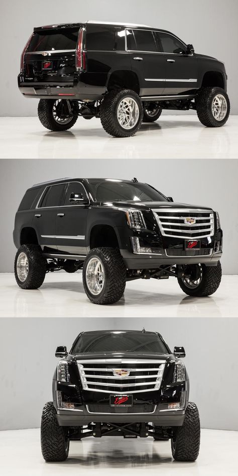 Lifted Cadillac Escalade Is A 750-HP Monster Truck. And it could be yours for $68988. Custom Suv Vehicles, Lifted Suv Ideas, Lifted Escalade, Mom Vehicles, Overland Suv, Lifted Tahoe, Luxury Trucks, Lifted Suv, Lifted Chevy Tahoe