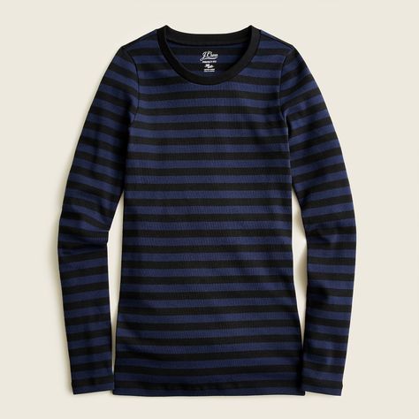 Dark Blue Shirt, Three Quarter Sleeve Tops, Long Sleeve Tee Shirt, Aesthetic Grunge Outfit, Blue Striped Shirt, Striped Long Sleeve Tee, Wool Shirt, Striped Long Sleeve Shirt, Long Sleeve Tee Shirts