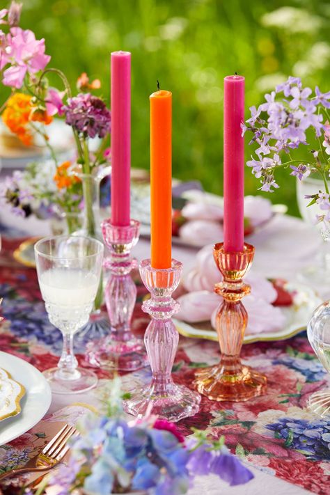 Use this beautiful pink glass candlestick holder all year round! A colorful addition to your kitchen table or mantle as home décor. The perfect table decoration for a romantic candle lit dinner, dinner party with friends, wedding, on Valentine's Day or as a gift! Our glass candlestick holders are also available in blue, green and red and can be paired with our matching colored dinner candles. Size: 6.3" (16cm) height. Holds: 0.9" (2cm) candle depth. Romantic Candle Lit Dinner, Candle Lit Dinner, Romantic Candle, Romantic Candle Light Dinner, Party Kitchen, Romantic Candlelight, Coloured Candles, Eclectic Wedding, Dinner Candles