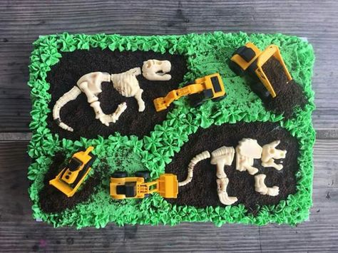 Dino Dig Birthday Cake Dino Digger Cake, Dinosaur Truck Cake, Dino Dig Birthday Cake, Dinos And Diggers Party, Dino Construction Cake, Dinosaur Construction Cake, Dino Cookie Cake, Dinosaur Truck Birthday Party, Diggersaurs Birthday