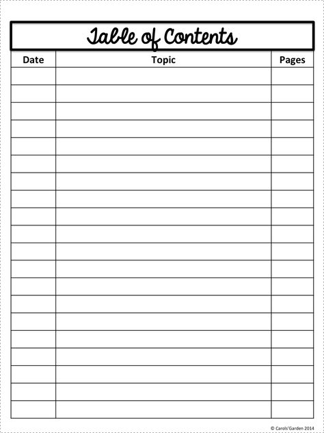 Blank Table Of Contents Template Pdf (1) - TEMPLATES EXAMPLE | TEMPLATES EXAMPLE Notebook Table Of Contents, Table Of Contents Example, Table Of Contents Design, Word Table, Interactive Notebooks Templates, Table Of Contents Template, Date Topics, Table Template, Social Studies Notebook