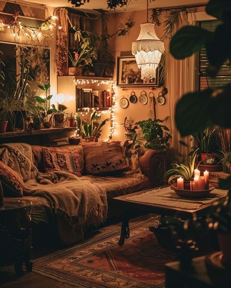 Dark Boho Living Room, Future Apartment Decor, Dark Home Decor, Appartement Design, Deco Boheme, Cozy Room Decor, Apartment Decor Inspiration, Room With Plants, Ideas Home Decor