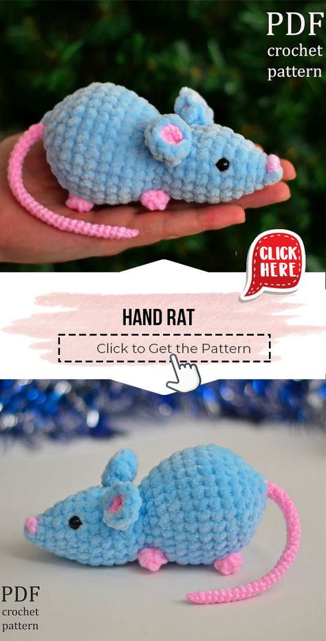 crochet Hand Rat easy pattern - Easy Crochet Amigurum Pattern for Beginners. Click to Get the Pattern #Amigurum #crochetpattern #crochet via @shareapattern.com Magical Crochet, Crochet Kawaii, Aesthetic Patterns, Crochet Mignon, Mini Basket, Confection Au Crochet, Crochet Aesthetic, Easy Crochet Animals, Crochet Toys Free