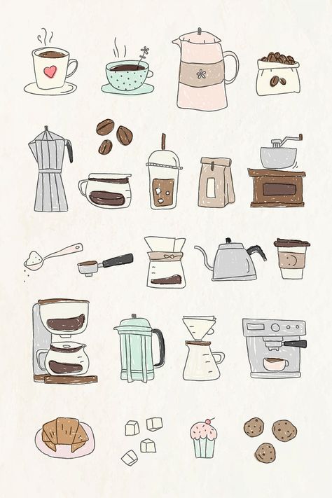 Coffee Mug Drawing, Coffee Sticker Design, Coffee Doodle, Mug Drawing, Café Design, Coffee Icon, Coffee Vector, Doodle Design, Moka Pot