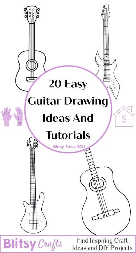20 Easy Guitar Drawing Ideas - How To Draw A Guitar Mandalas, Music Sketches Creative Easy, Drawing A Guitar, How To Draw A Guitar Step By Step, How To Draw Guitar, Guitar Easy Drawing, Easy Music Drawings, How To Draw A Guitar, Drawing Ideas Guitar