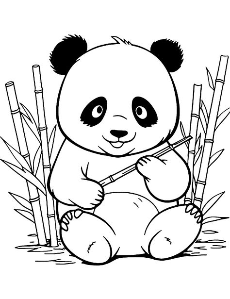 Cute Coloring Pages Free Printable, Panda For Kids, Cute Coloring Pages For Kids, Panda With Bamboo, Bamboo Drawing, Panda Habitat, Panda Bebe, Bamboo Shoot, Panda Drawing