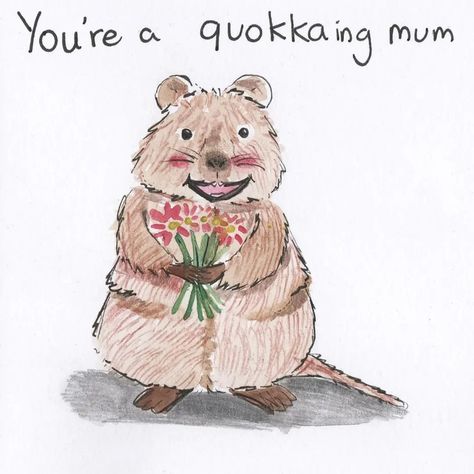 Another mother's day card I made, this time for my partner's mum. Last year when she visited Australia, she met lots of quokka so I drew one for her. ---- A little quokka with a bunch of flowers painted with watercolours. ---- #illustration #mothersday #quokka #cuteart #charlotsart #greetingscarddesigner #art Mother's Day, Quokka Illustration, A Bunch Of Flowers, Flowers Painted, Visit Australia, Mother's Day Card, Bunch Of Flowers, Mother’s Day, Cute Art