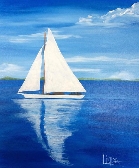 Easy Sail Boat Paintings, How To Paint A Sailboat, Sailboat Painting Easy, Boat Painting Easy, Boat Painting Simple, Boating Painting, Easy Sailboat Painting, Painted Sailboats, Sail Boats Painting