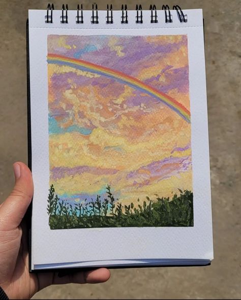 Realistic Rainbow Painting, Rainbow Watercolour Painting, Painting Of Rainbow, Watercolor Art Rainbow, Rainbow Painting Aesthetic, Aesthetic Rainbow Drawing, Rainbow Scenery Painting, Rainbow Background Painting, Rainbow Scenery Drawing