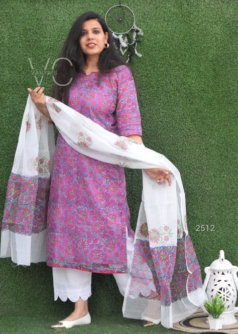 Wear our traditional pure Kota Doria this summer. Bring it from origin of kota. Kota Doria is light weight fabric hand woven perfect to wear .🌸🌸 Kota Doria hand block Kurti (inside cotton Lining) and Cotton Pant paired with matching pink colours hand block doria duppata *Pure vegetable Hand block colour* Kurti: 46-47" Sleeves 15" Dupatta 2.5mtr Pant: 38" *Size 36,38,40,42,44,46* *Price 1695 with ship* *Plus size also av 48,50,52* *190 charges extra* Hand care wash or dry clean. No Kota Doria Suits Neck Design, Kota Doria Suits, Pink Colours, Neck Designs For Suits, Block Colour, Hand Care, Cotton Pants, Neck Designs, Dress Materials