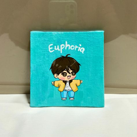 Jungkook Canvas Painting, Bts Canvas Painting Ideas, Jungkook Painting Art, Bts Inspired Paintings, Mini Canvas Art Cartoon, Bts Painting Ideas On Canvas, Bts Clay Art, Bts Aesthetic Painting, Kpop Canvas Painting