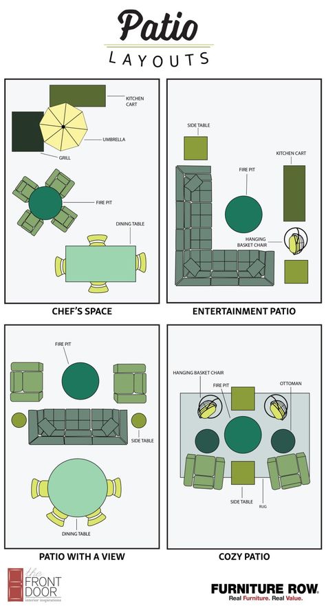 patio-layouts-front-door-blog Patio Furniture Placement, Patio Plan, Deck Furniture Layout, Patio Furniture Layout, Patio Layout, Furniture Placement, Patio Furniture Covers, Backyard Inspiration, Patio Makeover