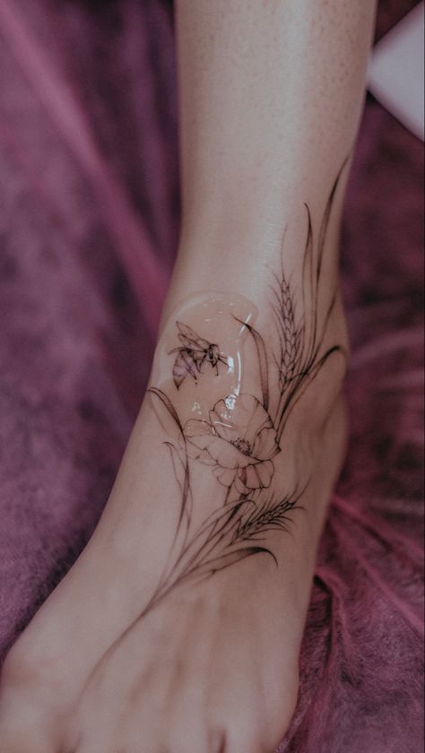 tattoo on ankle and shin Ankle Tattoos, Tattoo Ideas, Shin Ankle Tattoo, Shin Tattoos, Tattoo On Ankle, Shin Tattoo, Bee Tattoo, Ankle Tattoo, Tattoo On