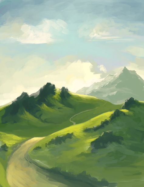 Rolling Hills of Ashland. Quick sketch of some rolling hills and rocks. Campinas, Hills Drawing Landscape, Hills Drawing, Painting Hills, Rolling Hills Landscape, Digital Landscape Painting, Nature Digital Art, Hill Landscape, Landscape Vector