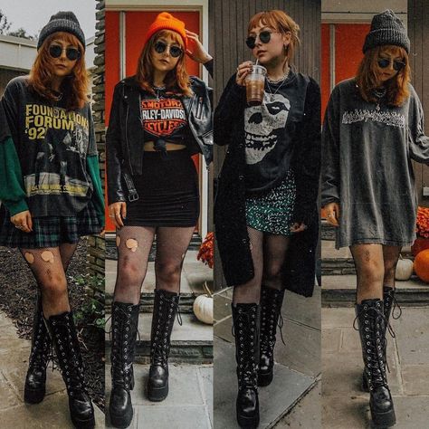 Plus Size Grunge Outfits 90s, Plus Size Grunge Outfits, Metal Concert Outfit, Fishnets And Boots, Ripped Fishnets, Style Icons Outfits, 80s Punk Fashion, Alt Summer, October First