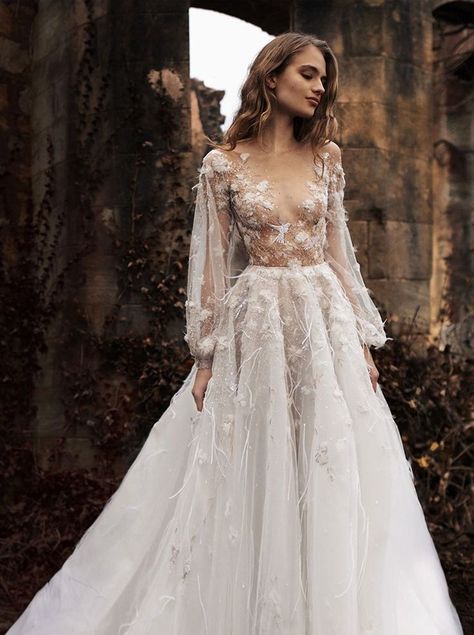 Check out 10 of our favorite whimsical, romantic wedding gowns - with sleeves! Paolo Sebastian, Paris Chic, Wedding Dresses Unique, 여자 패션, Gorgeous Gowns, Trending Dresses, Beautiful Gowns, Fancy Dresses, Dream Dress
