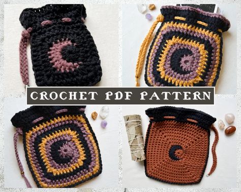 Tela, Amigurumi Patterns, Granny Square Drawstring Pouch, Crochet Crescent Moon, Moon Granny Square, Drawstring Pouch Pattern, Crochet Pouch, Pouch Pattern, Fun Crochet Projects