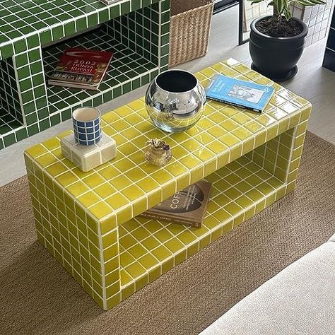 Amazon.com: Tiled Coffee Table, Shoey (Yellow Tile) : Handmade Products Tile Handmade, Tiled Coffee Table, Yellow Tile, Tile Table, Diy Tile, Diy Coffee Table, Grid Design, Diy Table, Dream Decor