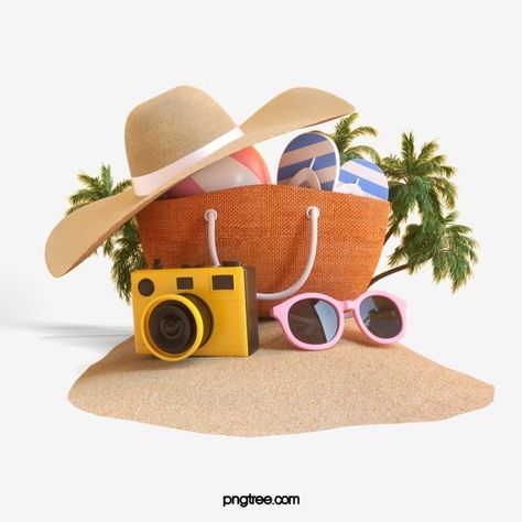 Beach Props, Beach Cake Topper, Summer Logo, 3d Png, Summer Beach Party, Cartoon Gift, Beach Background, Bags Designer Fashion, Summer Theme