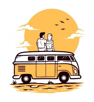 Logo Voyage, 강아지 그림, Couple Illustration, Car Illustration, Lukisan Cat Air, The Sunset, Love Couple, Poster Size, Cute Illustration