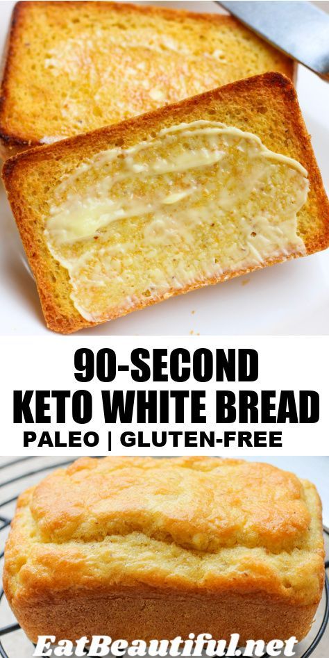 90-Second Keto White Bread (Small loaf for sandwich or toast! Paleo, GF) - Eat Beautiful Keto Easy Bread Recipes, Gluten Free Bread For One, Gluten Free And Low Carb, Cauliflower Bread Recipes Low Carb, Kept Bread, Low Carb Loaf Bread, Keto 90 Second Mug Bread, Fit To Serve Keto, Carb Free Bread Keto