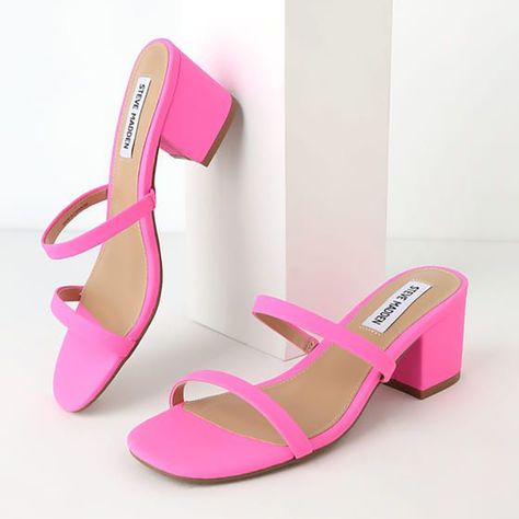 Pink Low Heels, Bright Heels, Pink Block Heels, Statement Sandals, Spring Heels, Snake Heels, Mules Sandals, Shoes Hack, Rose Shoes