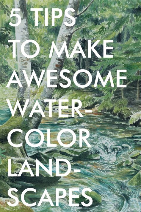 5 things I learned about painting watercolor landscapes – Kim Everhard Art Watercolor Painting Subjects, Beginner Watercolor Ideas Landscape, Watercolor Painting Of Water, Watercolour Landscapes Painting, Artistic Watercolor Paintings, How To Watercolor Landscapes, Nature Art Painting Watercolour, Illustration Art Watercolor Drawing, Watercolor Drawing Landscape