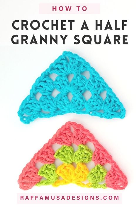 two half granny square triangles crocheted in one single color and in multiple colors Granny Square Triangle, Half Granny Square, Rectangle Granny, Crochet Triangle Pattern, Granny Rectangle, Crocheting Tutorial, Granny Square Patterns, Granny Square Pattern Free, Granny Square Haken