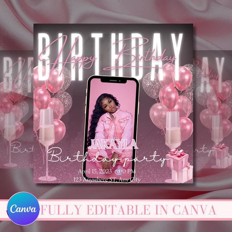 Check this design out on Etsy 🔗 in bio #Birthday Flyer #BirthdayGirl #Birthdaygirloutfit #Invitation #BirthdayParty #Invitation #Canvainvitation #Canvatemplate #PartyInviteFlyer #BdayFlyer #DIYFlyer #Template #personalized #instantdownload #Etsy #partyinvitation #editabletemplate #digital-invitation Birthday Fliers Design Ideas, 18th Birthday Outfit, College Graduation Cap Decoration, Bio Birthday, College Graduation Cap, 18th Birthday Cards, Cap Decoration, Birthday Flyer, Graduation Cap Decoration