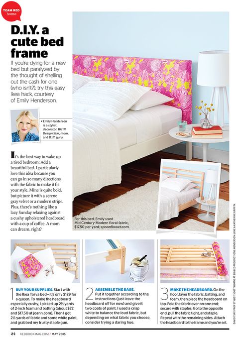 Redbook_Upholstered Headboard_Ikea Hack_Emily Henderson_Floral_Pink_PDF_ Ikea Tarva Bed, Headboard Ikea, Tarva Bed, Ikea Headboard, Diy Upholstered Headboard, Malm Bed Frame, Ikea Bed Hack, Ikea Tarva, Ikea Fabric