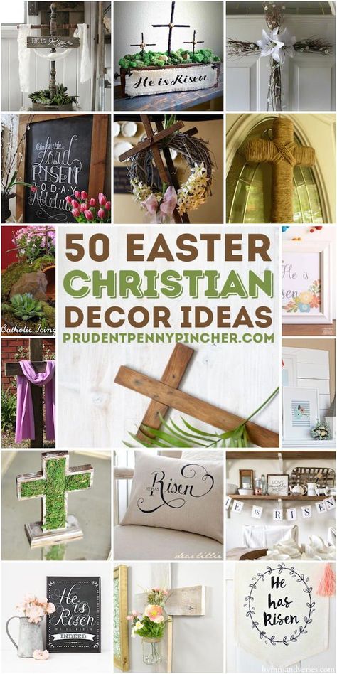 Easter Crosses Decorations, Good Friday Table Decorations, Christian Banners Ideas, Ressurection Sunday Decor, Easter He Is Risen Decor, Easter Tablescapes Christian, Lent Home Decor, Easter About Jesus, He Is Risen Centerpiece