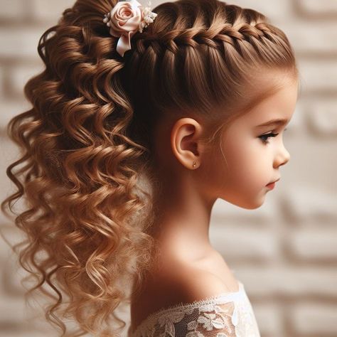 Jr Bridesmaid Hairstyles Short Hair, Graduation Hair For Kids, Hair Style For Kids Girl For Wedding, Girls Bridesmaid Hair, Formal Hairstyles For Girls Kids, Flower Girl Curly Hairstyles, Hảir Style For Kids Girl, Flower Girl Makeup Kids, Down Hairstyles With Braid