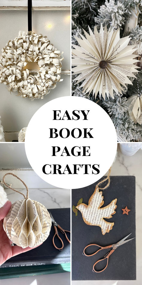 Crafts With Old Books Pages, Book Christmas Trees Diy, Natal, Upcycling, Craft With Old Books, Crafts Out Of Book Pages, Old Books Repurposed Diy Crafts, Christmas Book Paper Crafts, Christmas Book Page Crafts