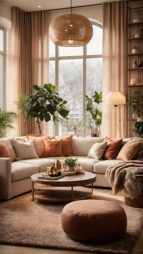 Nature Modern Living Room, Cozy Forest Living Room, Moody Home Inspiration, Warm Cosy Living Room, Living Room Inspiration Color, Soft Living Room Aesthetic, Neutral Organic Living Room, Nude Living Room Decor, Gray Cozy Living Room