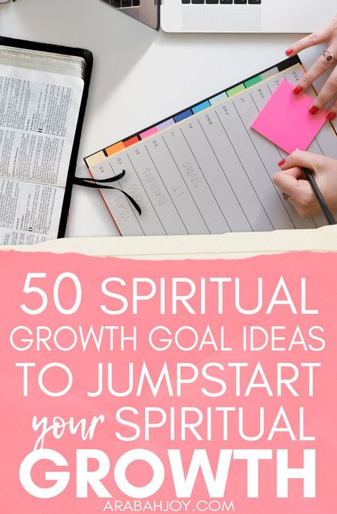 Do you know how to set spiritual growth goals? Use these 50 spiritual growth goal ideas to help you grow in faith in the year ahead.|| Arabah Joy Spiritual Goals Ideas, Spirituality Goals, Teen Bible Study, Faith Goals, Spiritual Goals, Goal Ideas, Growth Goals, Goal Examples, Grow In Faith