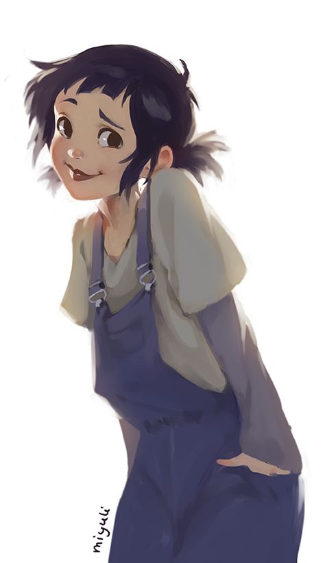 1 Character Growing Up, Overall Character Design, Character Design Overalls, Asian Character Design Female, Shape Design Character, Innocent Character Design, Overalls Character Design, Photographer Character Design, Oc Girl Art