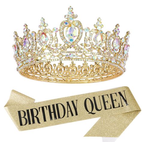 PRICES MAY VARY. 👑Birthday Queen: An important day of you, you are the birthday queen. With the gorgeous crown and the glittering sash, you will look more glamorous, sweet, and attractive for any occasion like a real queen. 👑Sparkling Crown: Queen crown is made of high-grade alloy and crystal rhinestones, encrusted with sparkling crystals of various sizes, exuding luxury and magnificence. 👑Birthday Queen Sash: Birthday sash is made of the most glittering fabric, and the words “ BIRTHDAY QUEEN Birthday Crown And Sash, Sweet 16 Sash And Tiara, Royalty Birthday Party, Royalty Birthday Theme, Queen Party Theme, Birthday Crown Aesthetic, Queen Themed Birthday Party, Bday Crown, Birthday Sashes