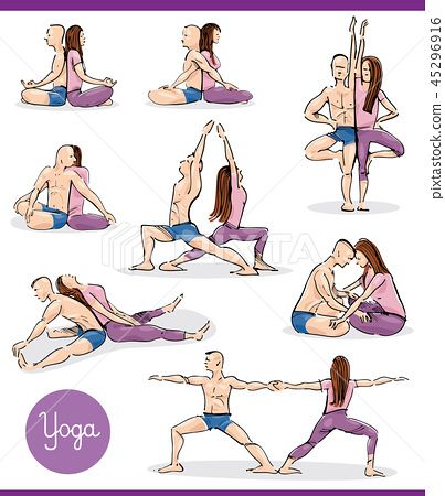 yoga in couple illustration set - Stock Illustration(No.45296916). Find images exactly you are looking for from more than 68,100,000 of royalty-free stock photos, illustrations, and vectors. Download and enjoy fresh & incredible images added every day. Partner Yoga, Yoga Transformation, Couples Yoga Poses, Partner Yoga Poses, Yoga Facts, Yoga Poses For Two, Couples Yoga, Best Meditation, Yoga Times