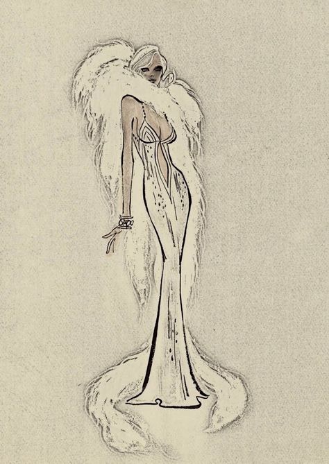 Designer Model Sketch, Prom Dress Sketch, Artsy Outfits, Gown Patterns, Drawing Outfits, Vintage Fashion Sketches, Fashion Design Inspiration, Vegas Showgirl, Fashion Figure