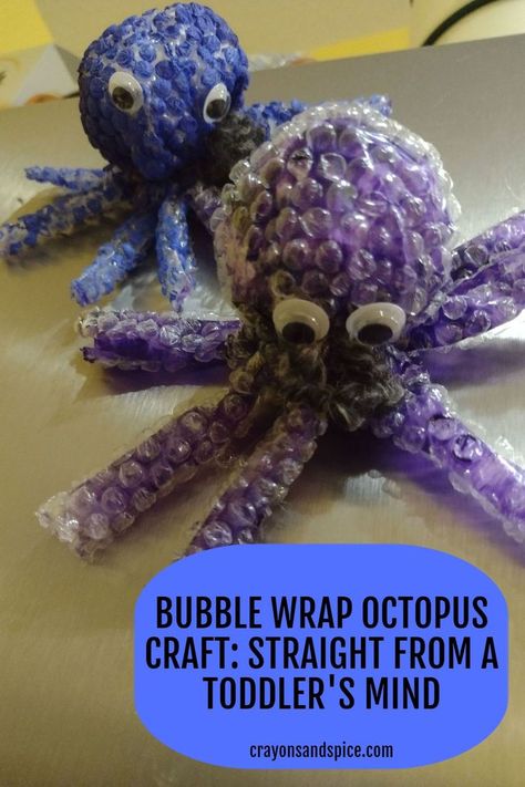 Picture of bubble wrap octopus craft Recycled Ocean Animal Crafts, Under The Sea Octopus Decoration, Bubble Wrap Octopus, Under The Sea Puppets, Scuba Crafts Preschool, Diy Sea Party Decorations, Octopus Projects For Kids, Octopus Activity For Preschool, Under The Sea Recycled Crafts