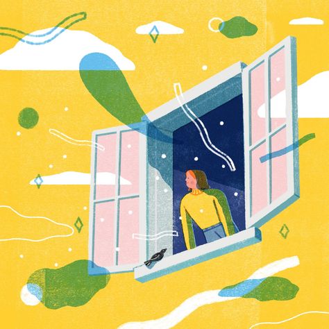 Anyone who’s been cooped up in a stuffy, stagnant room can appreciate the simple pleasure of an open window and a fresh breeze. Breathing clean outdoor air may even provide some cognitive benefits… Croquis, Door Illustration, Illustration Design Graphique, غلاف الكتاب, Window Illustration, Window Drawing, Illustration Simple, 캐릭터 드로잉, Window Door