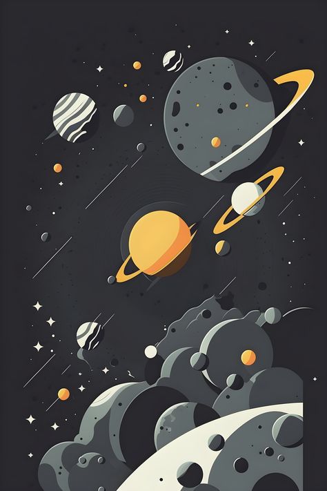 Jupiter Planet Wallpaper Aesthetic, Planet Illustration Art, Space Man Illustration, Space Illustration Wallpaper, Space Illustration Art, Minimalist Vector Art, Outer Space Illustration, Planets Illustration, Astronomy Planets