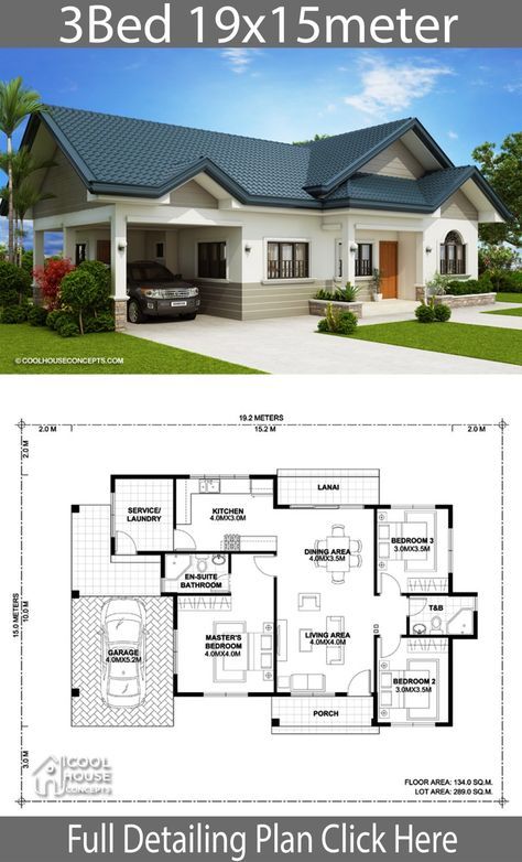 Pinterest House, Bungalow Style House, Pelan Rumah, Eksterior Modern, Three Bedroom House Plan, Bungalow Style House Plans, Affordable House Plans, Building House Plans Designs, Building Plans House