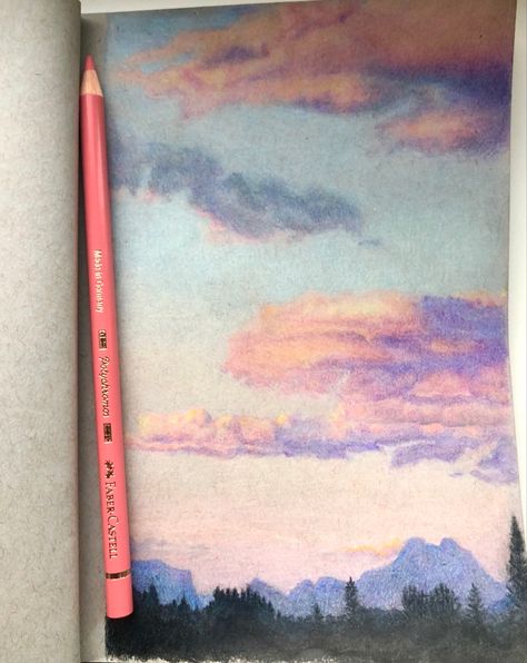 Ethereal Art Color Pencil, Tiny Colored Pencil Drawings, Color Pencil Art Scenery, Pictures To Draw With Colored Pencils, Pastel Color Pencil Drawing, Colored Pencil Drawing References, Pencil Crayon Landscape, Sketching Colored Pencils, Color Pencil Projects