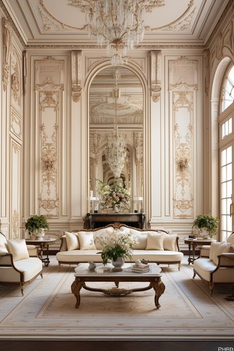 Living Room Decor | Living Room Decor Ideas Regal Decor Living Rooms, Old Classic House Interior, Neoclassical Interior Office, Neoclassical Family Room, French Formal Living Room, Large White Living Room, Bridgerton Living Room Aesthetic, Neoclassical Furniture Living Rooms, Light Victorian Living Room