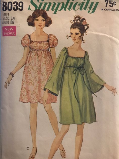 Doll Dress Sewing Pattern, Babydoll Dress Pattern, Doll Dress Sewing, Waistline Dress, Vintage Clothes Patterns, Patron Vintage, 60s And 70s Fashion, Baby Doll Dress, Vintage Dress Patterns